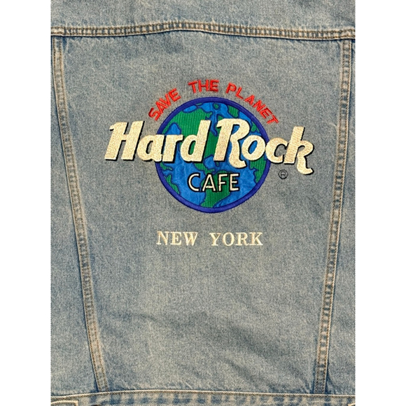 Vintage 90s Hard Rock Cafe Denim Jacket “Save The Planet” New York Trucker Sz M - Picture 9 of 11